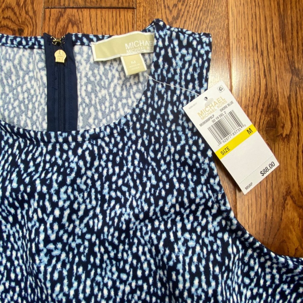 NWT Michael Kors Printed Zipper Back Top Blue - Picture 5 of 11
